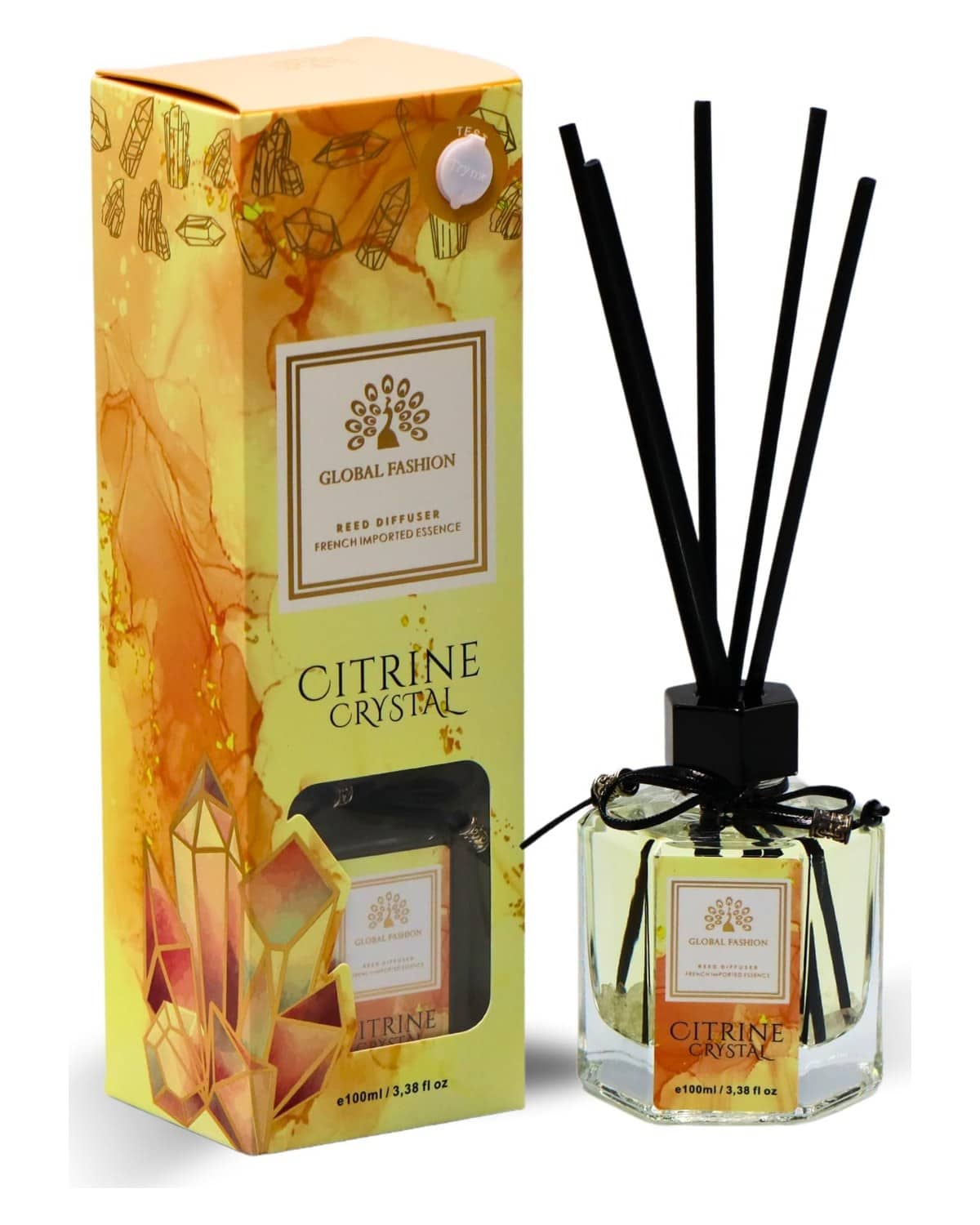 Luxury Reed Diffuser 100ml | French Imported Essence, Long-Lasting Fresh Floral Scent | Eco-Friendly Home Decor & Aromatherapy Gift Set (Citrine Crystal)