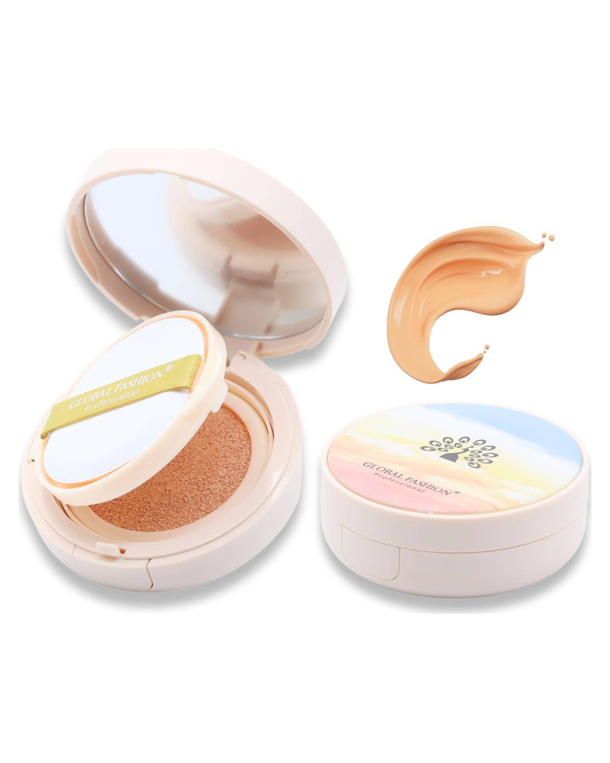 Global Fashion Air Cushion BB Cream + 2 Refills Set - 8 Shades, Long-Lasting Waterproof Foundation with Oil Control, Pore-Minimizing Coverage & Lightweight Breathable Formula