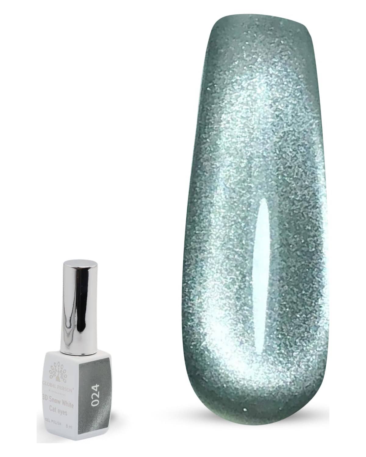 3D Snow White Cat Eye Gel Nail Polish 8ml – Long-Lasting Magnetic Gel, Holographic Shimmer, UV/LED Soak Off, Chip-Resistant, Vegan Cruelty-Free, DIY Nail Art, Salon Quality Manicur