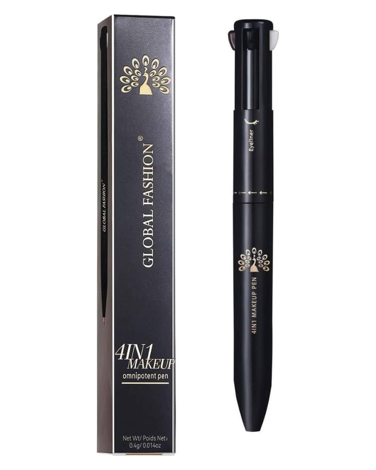 4-in-1 Makeup Pen – Eyebrow Pencil, Black Eyeliner, Lip Liner & Highlighter | Retractable, Waterproof, Smudge-Proof, Long-Lasting Beauty Stick for Quick Touch-Ups (Shade 2)
