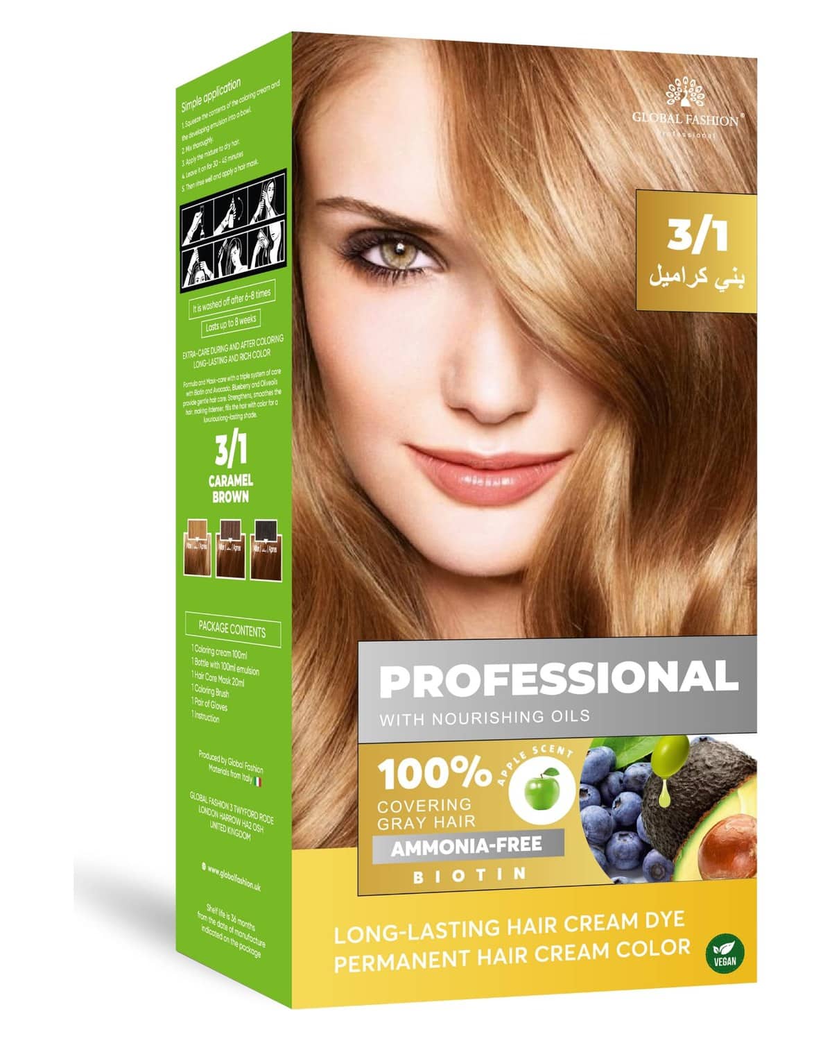 Permanent Hair Color Cream for Women & Men – 100% Grey Coverage, Ammonia-Free, Long-Lasting Hair Dye with Biotin & Nourishing Oils, Vegan Formula, 250ml – (3.1 Caramel Brown, 250ml)