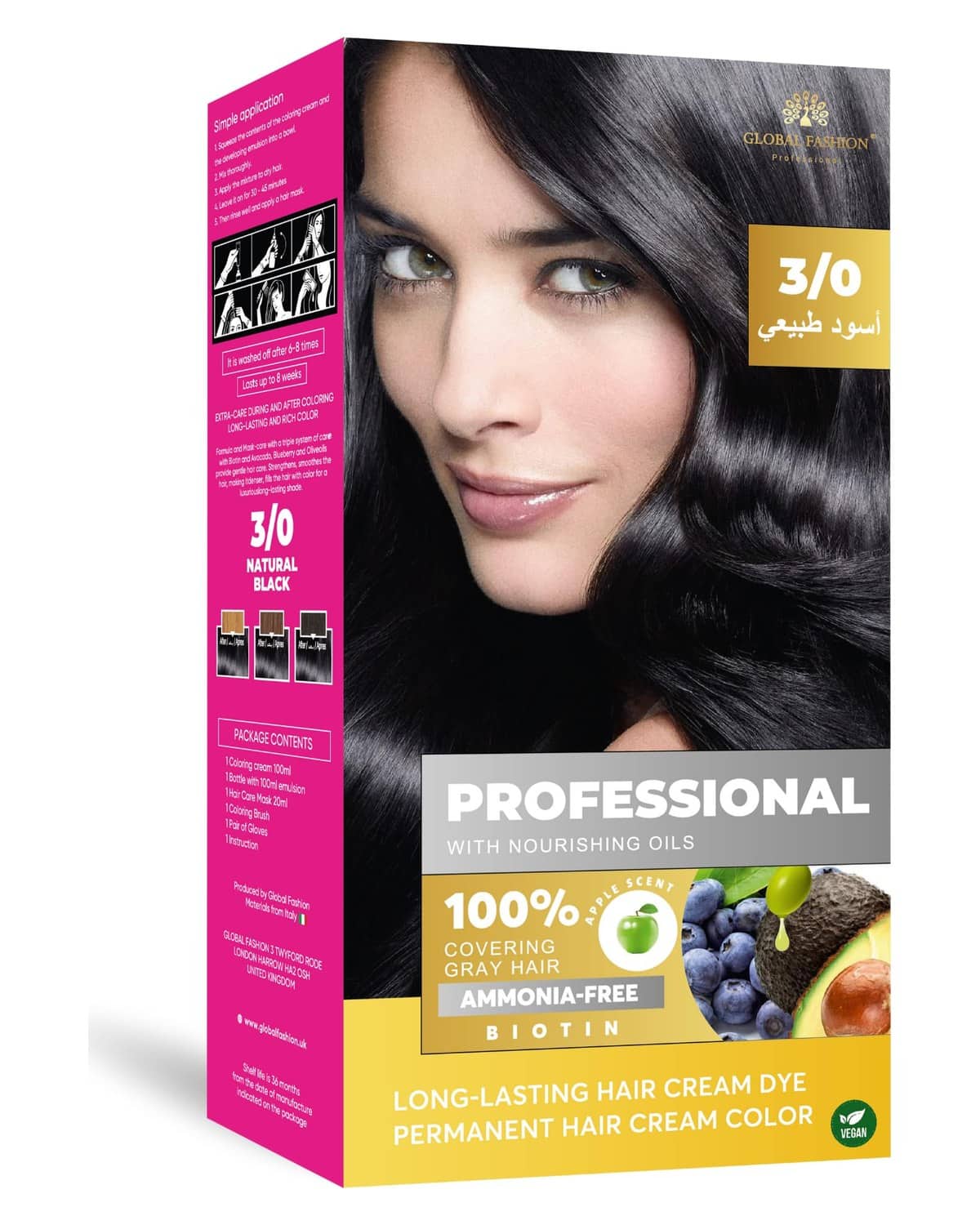Permanent Hair Color Cream for Women & Men – 100% Grey Coverage, Ammonia-Free, Long-Lasting Hair Dye with Biotin & Nourishing Oils, Vegan Formula, 250ml – (3.0 Natural Black, 250ml)