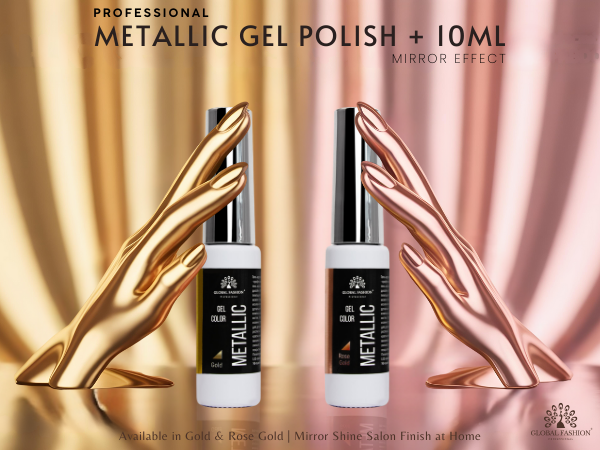 Rose Gold Mirror Effect Gel Nail Polish 10ml Metallic Gel Nail Polish Bottle 5gr - Mirror Effect Nail Art Gel UAE GCC | طلاء أظافر معدني