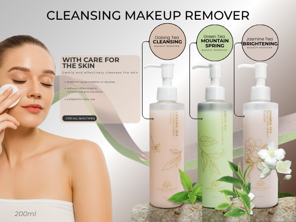 Green Tea Makeup Remover 200ml – Gentle Cleanser  Tea Infused Makeup Remover Bottle 200ml - Gentle Waterproof Makeup Cleanser UAE GCC | مزيل مكياج