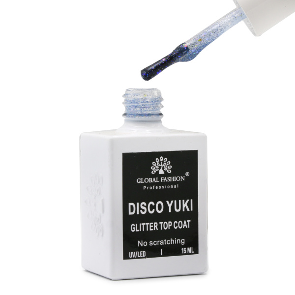 Global Fashion Disco Yuki Top Coat 15ml, No Wipe Gel Polish Top, Nail Glossy Coat, Top Coat for Gel Nails, جل جلوبال فاشن ديسكو يوكي توب كوت
