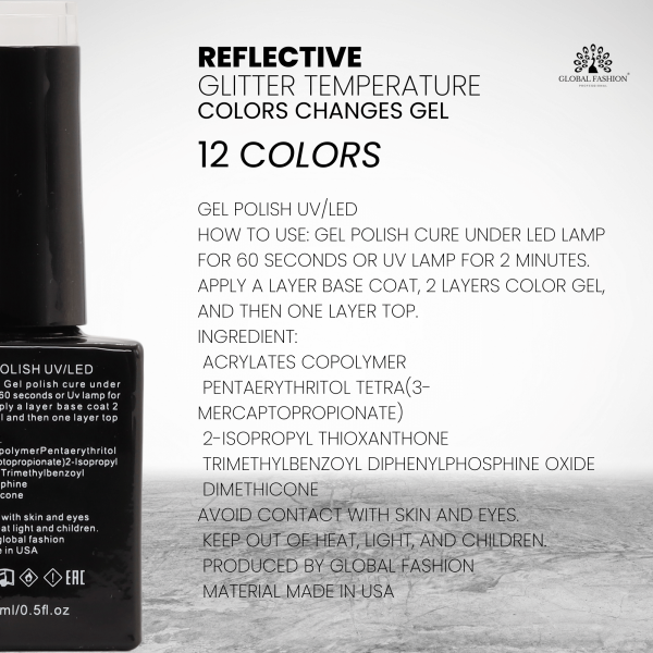 Thermo Gel Polish – Temperature Color Change “Disco” 216 (15 ml) – Global Fashion | جل أظافر حراري متغير اللون درجة ديسكو 216 (15 مل) – جلوبال فاشن
