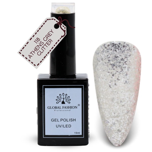 Brilliant Blues Nail Polish 15ml UV LED | 118-Athens Grey Glitter 1p Blue Glitter Gel Nail Polish Bottle 15ml - UV LED Soak Off Nail Color UAE GCC | طلاء أظافر جل أزرق