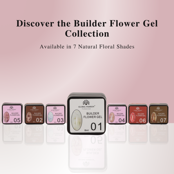 Global Fashion HEMA-Free Builder Flower Gel – Self-Leveling Clear Pink with Real Dried Petals