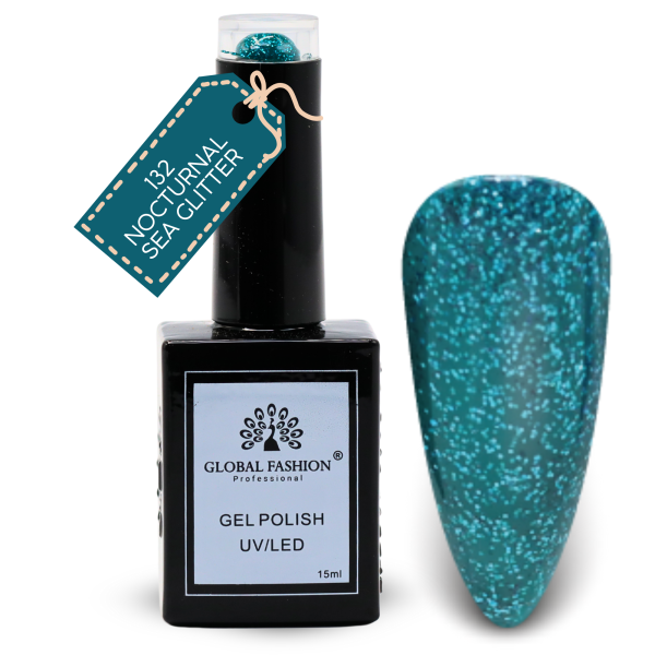 Earthy Elegance Nail Polish 15ml UV LED | 132-Nocturnal Sea Glitter 1p Earth Tone Gel Nail Polish Bottle 15ml - UV LED Soak Off Nail Color UAE GCC | طلاء أظافر جل