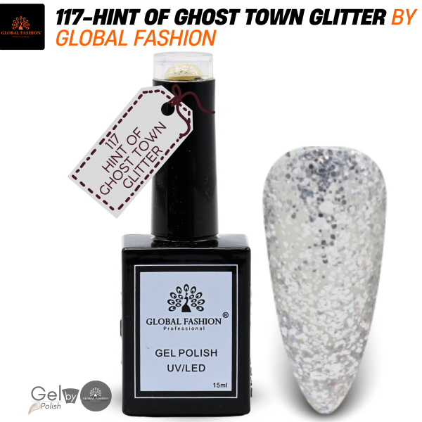 Brilliant Blues Nail Polish 15ml UV LED | 117-Hint of Ghost Town Glitter 1p Blue Glitter Gel Nail Polish Bottle 15ml - UV LED Soak Off Nail Color UAE GCC | طلاء أظافر جل أزرق