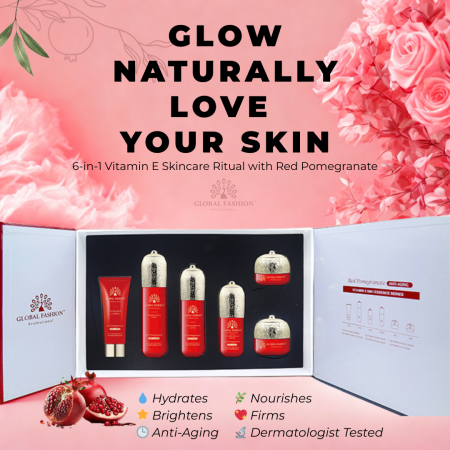 Vitamin E skincare set close up youthful glow finish مجموعة عناية بالبشرة لقطة مقربة
