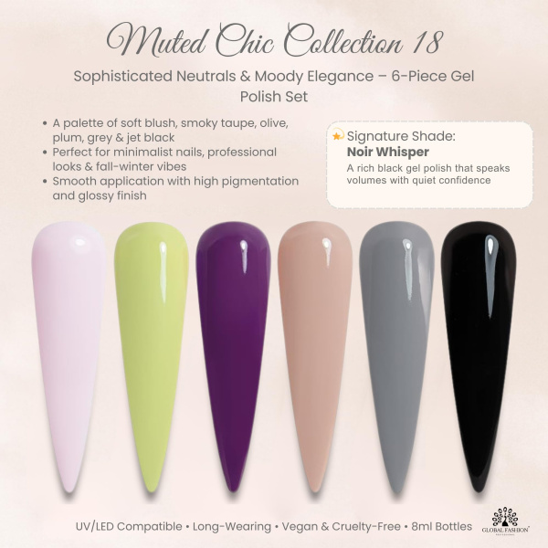 Black Elite Gel Nail Polish Set 6x8ml – UV/LED | Muted Chic Gel Nail Polish Set UV LED High Shine | طلاء اظافر جل
Black Elite Gel Nail Polish Set 6x8ml – UV/LED | Muted Chic Nail Gel Polish Set Long Lasting | مناكير جل