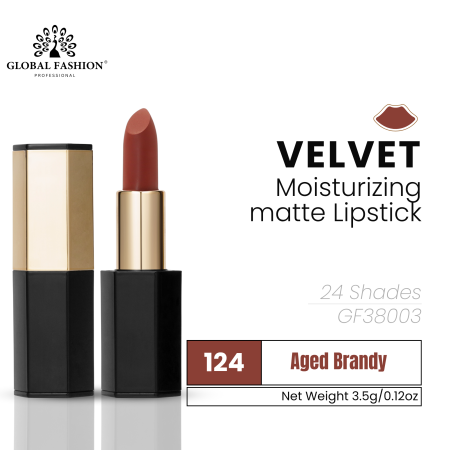 Velvet Moisturizing Matte Lipstick – Smudge-Proof (Shade 124, 3.5g) professional lipstick high pigmentation moisturizing matte finish احمر شفاه احترافي تغطية عالية مرطب
