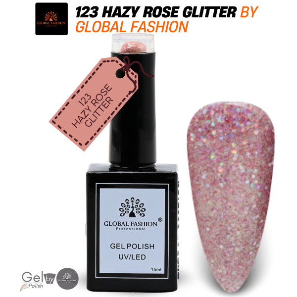 Inky & Indigo Nail Polish 15ml UV LED | 123-Hazy Rose Glitter 1p Indigo Glitter Gel Nail Polish Bottle 15ml - UV LED Soak Off Nail Color UAE GCC | طلاء أظافر جل بنفسجي