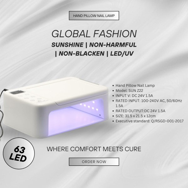 63W UV/LED Nail Lamp with Hand Pillow – Auto Sensor, Sun Z22 | White 63w uv led nail lamp with hand pillow auto sensor fast curing مصباح اظافر احترافي
