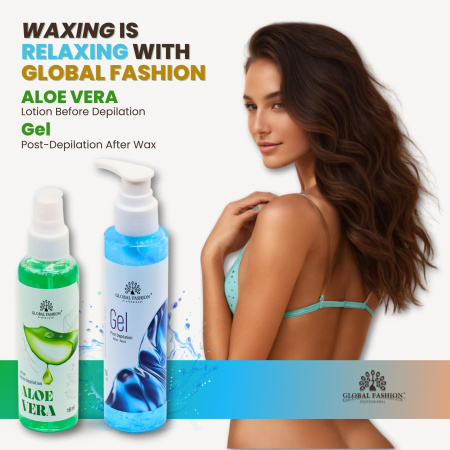 Global Fashion Pre & Post Wax Kit – Aloe Vera Lotion & Soothing Gel Set Waxing Treatment Set Close View Aloe Vera | مجموعة الشمع
Global Fashion Pre & Post Wax Kit – Aloe Vera Lotion & Soothing Gel Set Post Wax Gel Detailed View Soothing Skin | جل بعد الشمع