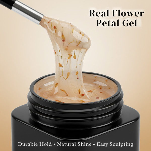 Global Fashion HEMA-Free Builder Flower Gel – Self-Leveling Clear Pink with Real Dried Petals