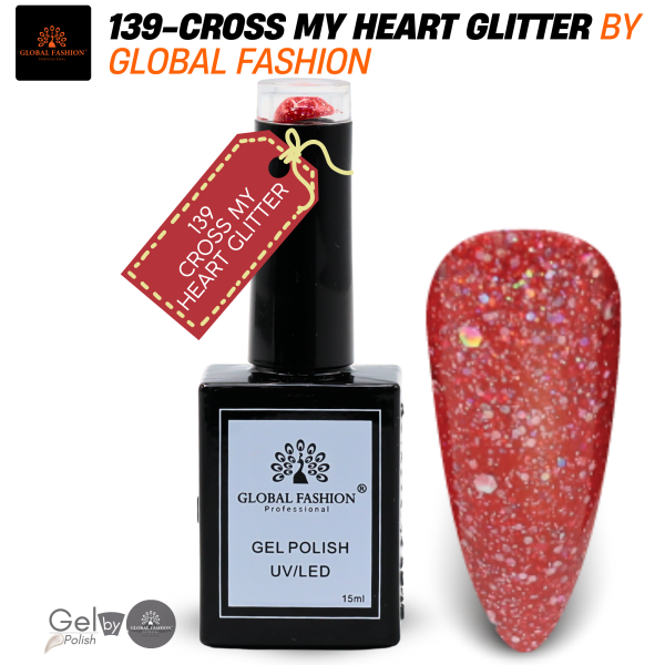 Glitter & Glimmer Nail Polish 15ml UV LED | 139-Cross My Heart Glitter 1p Glitter Shimmer Gel Nail Polish Bottle 15ml - UV LED Soak Off Nail Color UAE GCC | طلاء أظافر جل