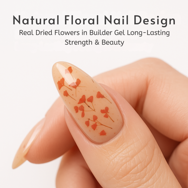 Global Fashion HEMA-Free Builder Flower Gel – Self-Leveling Clear Pink with Real Dried Petals