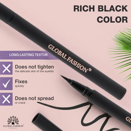 Global Fashion felt tip eyeliner and volumizing mascara close up ماسكارا وايلاينر لقطة مقربة