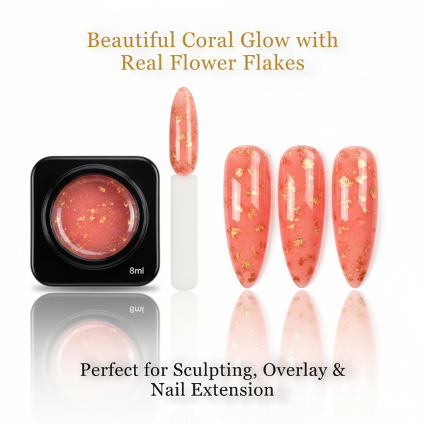 Global Fashion HEMA-Free Builder Flower Gel – Self-Leveling Clear Pink with Real Dried Petals