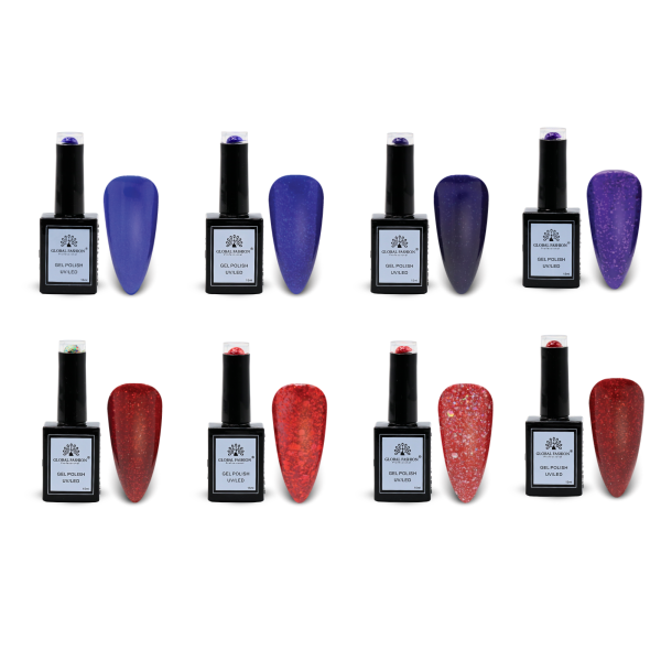 Glitter & Glimmer Gel Nail Polish Collection | 133–140 Glitter & Glimmer 8p Glitter Shimmer Gel Nail Polish Bottle 15ml - UV LED Soak Off Nail Color UAE GCC | طلاء أظافر جل