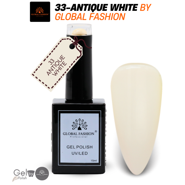 Delicate Whites Nail Polish 15ml UV LED | 33-Antique White 1p White Gel Nail Polish Bottle 15ml - UV LED Soak Off Nail Color UAE GCC | طلاء أظافر جل أبيض