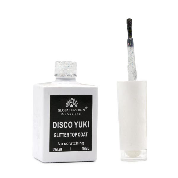 Global Fashion Disco Yuki Top Coat 15ml, No Wipe Gel Polish Top, Nail Glossy Coat, Top Coat for Gel Nails, جل جلوبال فاشن ديسكو يوكي توب كوت
