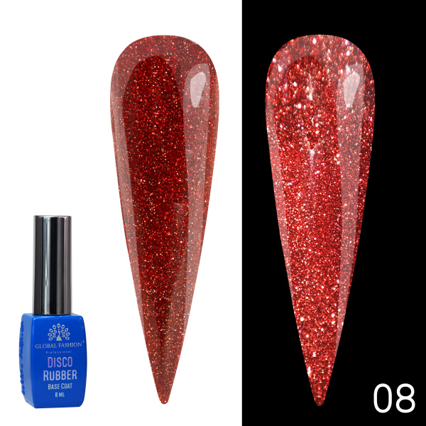 Disco Opal Reflective Rubber Base Coat | Shimmering Builder Gel for Gel Nails , 8ml | 08