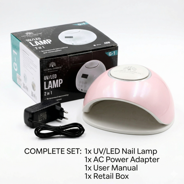 Global Fashion 2-in-1 UV/LED Nail Lamp – Fast 30s Cure, G1 | Pink uv led nail lamp cordless fast curing 30 seconds gel polish dryer manicure machine