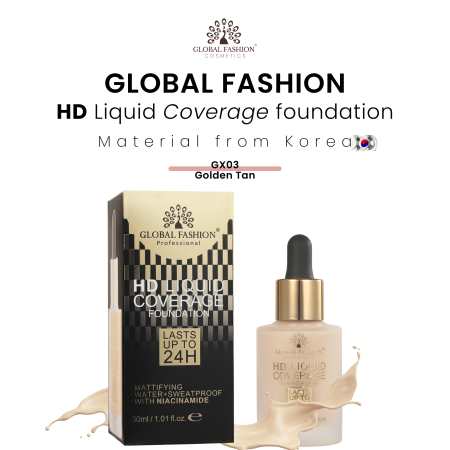 Global Fashion HD foundation close up matte oil control finish كريم اساس لقطة مقربة مطفي