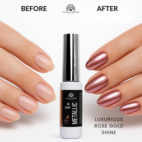 Rose Gold Mirror Effect Gel Nail Polish 10ml Metallic Gel Nail Polish Bottle 5gr - Mirror Effect Nail Art Gel UAE GCC | طلاء أظافر معدني