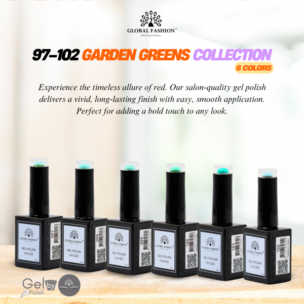 Garden Greens Gel Nail Polish Collection | 97–102 Garden Greens 6p Mint Blue Gel Nail Polish Bottle 15ml - UV LED Soak Off Nail Color UAE GCC | طلاء أظافر جل
