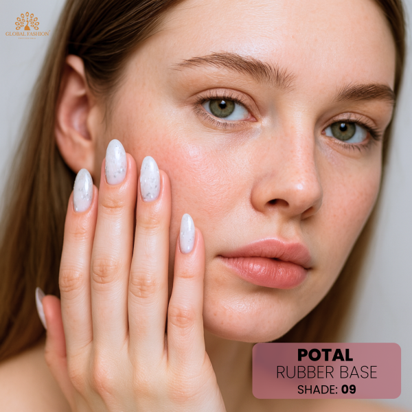 Rubber Base Potal 8ml, Shade 09 – Gold Foil Nail Base Coat

