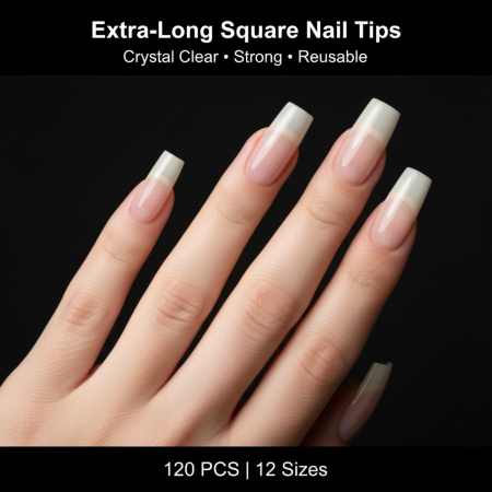 Full Cover Gel Tips 120pcs – Clear Nail Extensions | Square Nail Tips Close View Extension Kit | اطراف اظافر
Full Cover Gel Tips 120pcs – Clear Nail Extensions | Square Dual Nail Forms Detailed View | اظافر صناعية