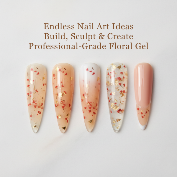 Global Fashion HEMA-Free Builder Flower Gel – Self-Leveling Clear Pink with Real Dried Petals