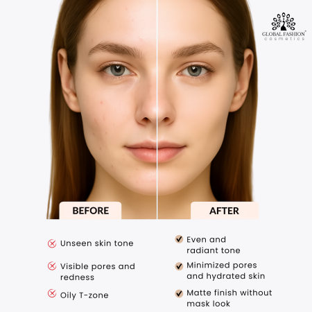 Global Fashion cushion BB cream close up pore minimizing smooth finish كريم اساس كوشن لقطة مقربة