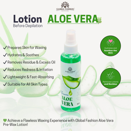 Global Fashion Pre & Post Wax Kit – Aloe Vera Lotion & Soothing Gel Set Waxing Treatment Set Close View Aloe Vera | مجموعة الشمع
Global Fashion Pre & Post Wax Kit – Aloe Vera Lotion & Soothing Gel Set Post Wax Gel Detailed View Soothing Skin | جل بعد الشمع
