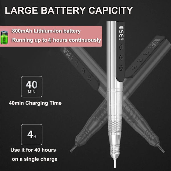 GLOBAL FASHION 35K RPM Rechargeable E-File – Portable USB Nail Drill 24W Grey
