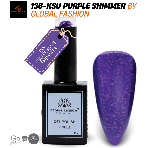 Glitter & Glimmer Nail Polish 15ml UV LED | 136-KSU Purple Shimmer 1p Glitter Shimmer Gel Nail Polish Bottle 15ml - UV LED Soak Off Nail Color UAE GCC | طلاء أظافر جل