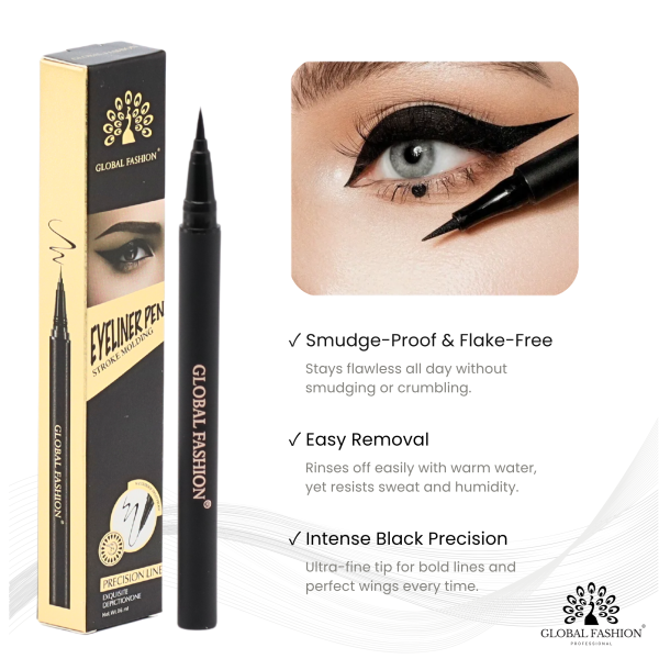 Global Fashion 2 in 1 mascara eyeliner waterproof jet black duo ماسكارا وايلاينر
