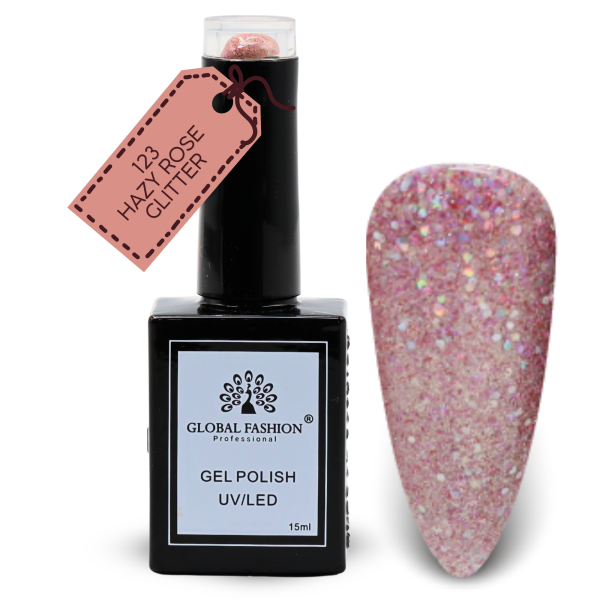 Inky & Indigo Nail Polish 15ml UV LED | 123-Hazy Rose Glitter 1p Indigo Glitter Gel Nail Polish Bottle 15ml - UV LED Soak Off Nail Color UAE GCC | طلاء أظافر جل بنفسجي