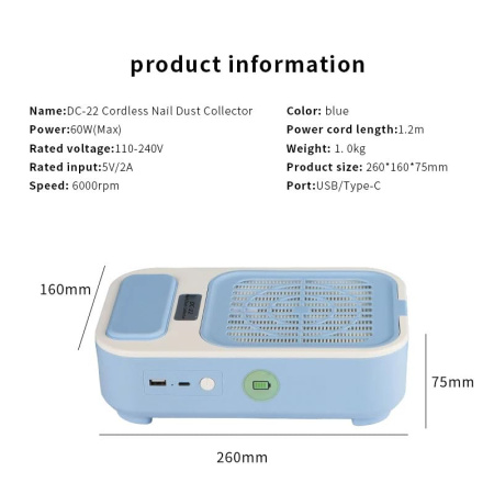 Cordless Nail Dust Collector Close View Powerful Vacuum | جهاز شفط اظافر لاسلكي
Rechargeable Nail Vacuum HEPA Detailed View | مكنسة اظافر