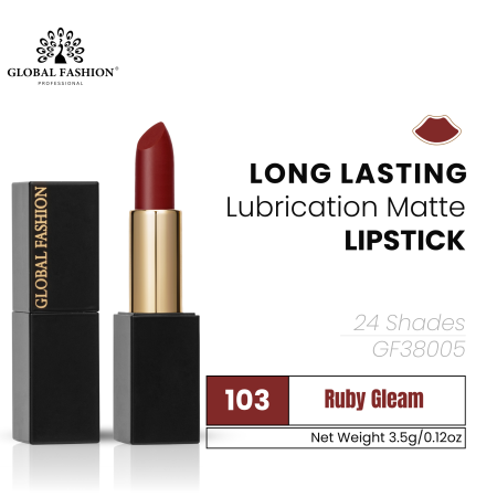 Global Fashion matte lipstick close up high pigment moisturizing finish احمر شفاه مطفي مرطب لقطة مقربة