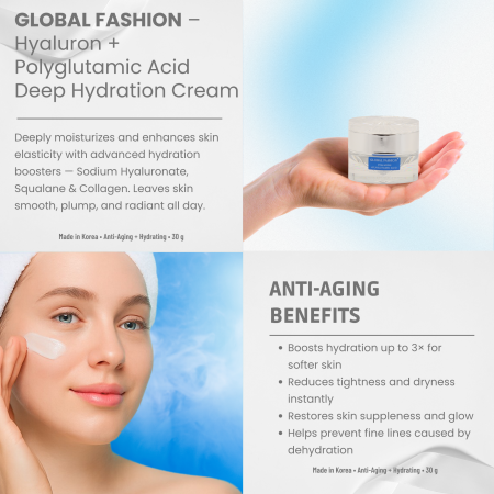 Hyaluron + Polyglutamic Deep Hydration Cream 30g Face Cream Close Up - Hydrating Anti Aging Skincare Treatment | كريم وجه صورة مقربة