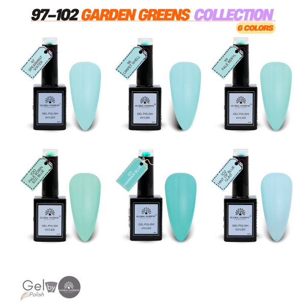 Garden Greens Gel Nail Polish Collection | 97–102 Garden Greens 6p Mint Blue Gel Nail Polish Bottle 15ml - UV LED Soak Off Nail Color UAE GCC | طلاء أظافر جل