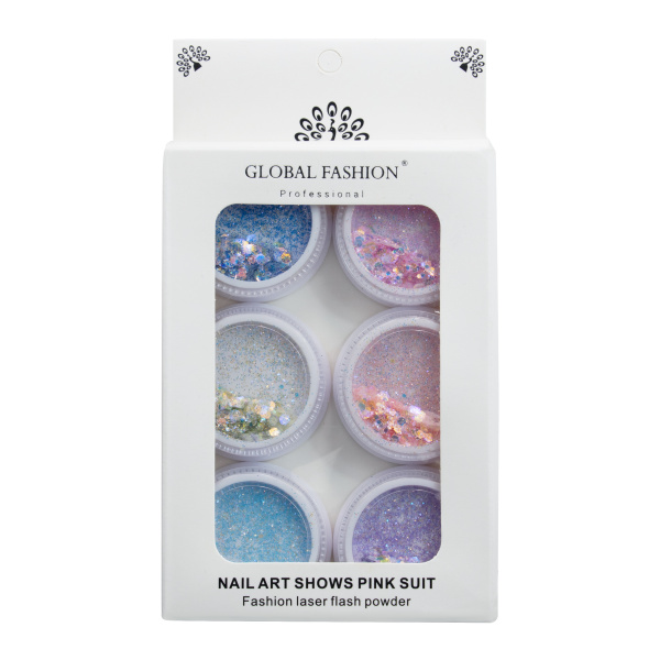 Decor KAMIFUBIKI BRILLIANT for nail design, Global Fashion set No. 06, 6 pcs.