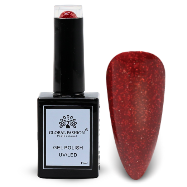 Glitter & Glimmer Nail Polish 15ml UV LED | 140-Red Dahlia Glitter 1p Glitter Shimmer Gel Nail Polish Bottle 15ml - UV LED Soak Off Nail Color UAE GCC | طلاء أظافر جل