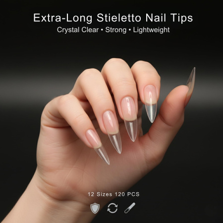 Full Cover Gel Tips 120pcs – Clear Nail Extensions | Stiletto Nail Tips Close View Extension Kit | اطراف اظافر
Full Cover Gel Tips 120pcs – Clear Nail Extensions | Stiletto Dual Nail Forms Detailed View | اظافر صناعية