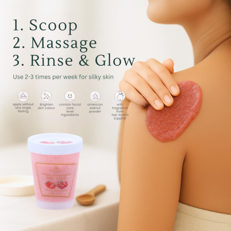Global Fashion Body Scrub 300g – Collagen Exfoliating | Strawberry & Pomegranate Body Scrub Close View Skin Exfoliator | مقشر الجسم
Global Fashion Body Scrub 300g – Collagen Exfoliating | Strawberry & Pomegranate Natural Skin Scrub Detailed View | سكراب الجسم